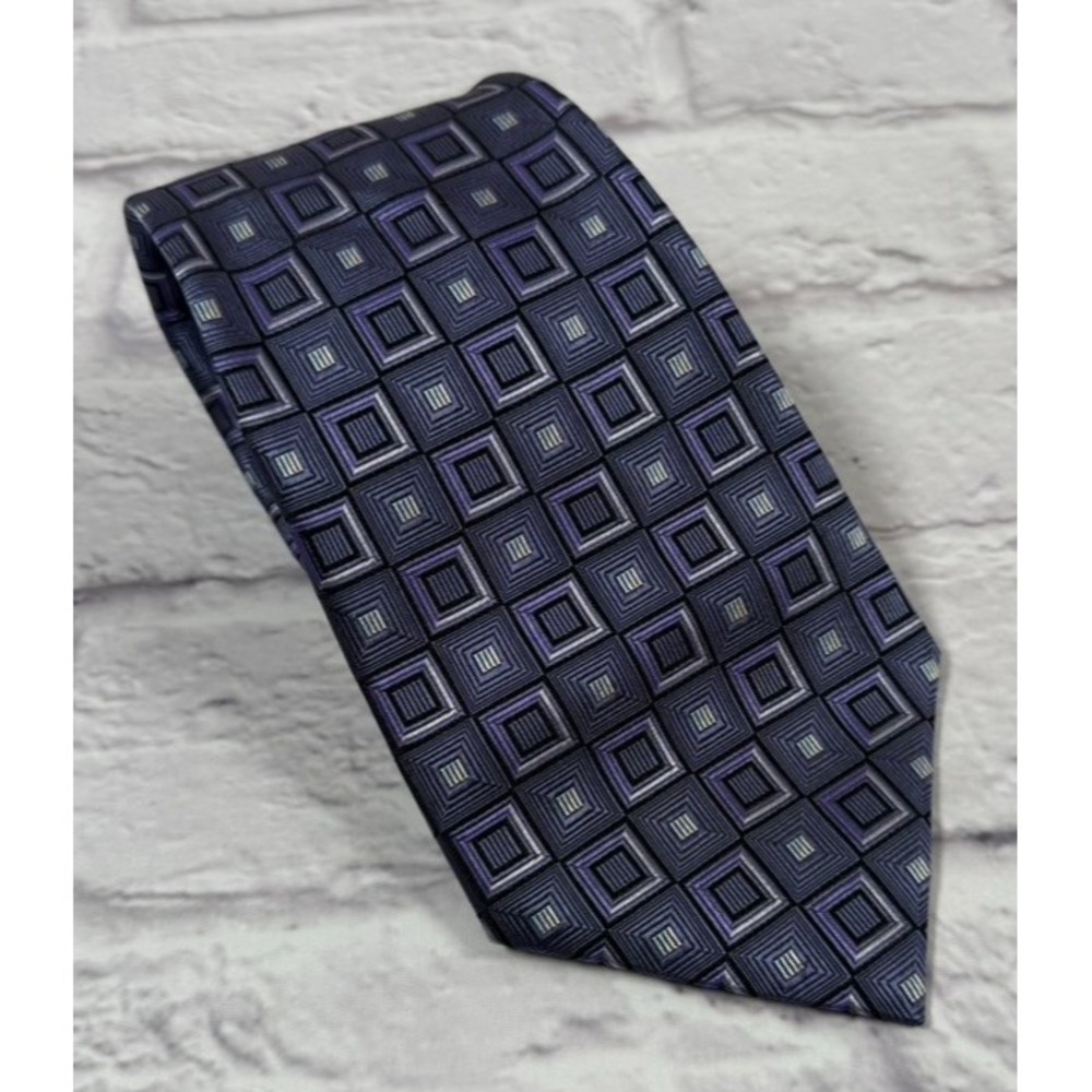 Enro Designer Purple Black White Geometric 100% Silk Men's Neck‎ Tie Tall/Long